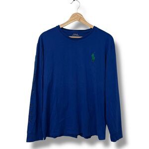 Polo Ralph Lauren T-Shirt Mens L Blue Big Pony Green Logo Long Sleeve